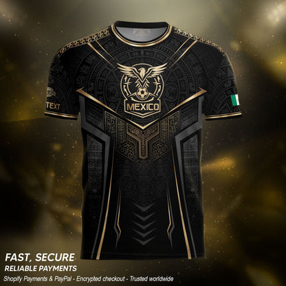 Black Mexico Custom Soccer Jersey Team Apparel Aztec Sun Warrior Football Top