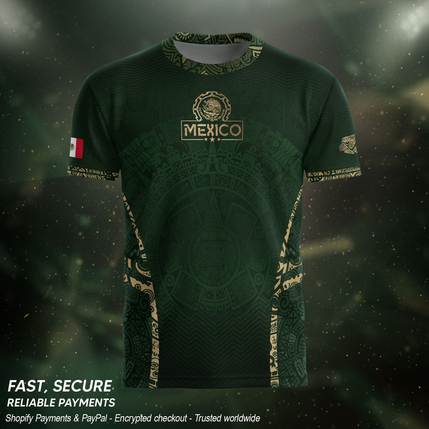 Mexico Soccer Jersey Aztec Sun Calendar Green Gold Football Shirt Men Women