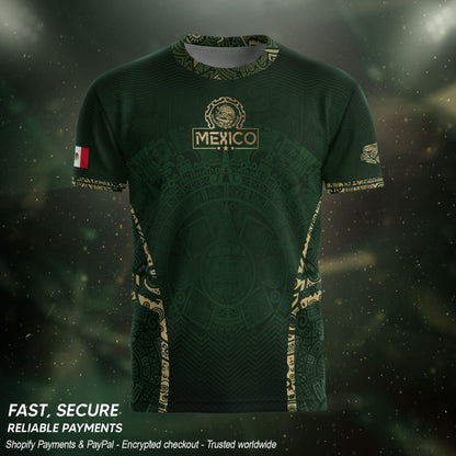 Mexico Soccer Jersey Aztec Sun Calendar Green Gold Football Shirt Men Women