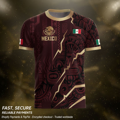 Mexico Soccer Jersey Maroon Aztec Eagle Heritage Gold Trim Mexican Football Shirt