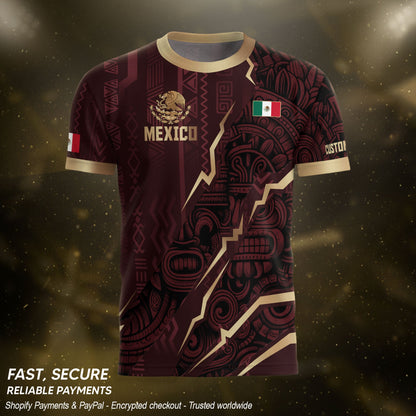Custom Mexican Heritage Jersey Maroon Aztec Design Mexico Eagle Soccer Shirt Men Women