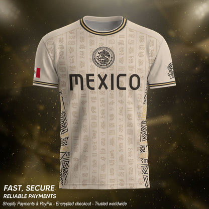 Beige Mexico Soccer Jersey Aztec Heritage Pattern Mexican Football Shirt Unisex