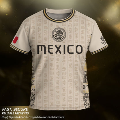 Mexico Kids Soccer Jersey Vintage Mayan Pattern Cream Toddler Sportswear Shirt