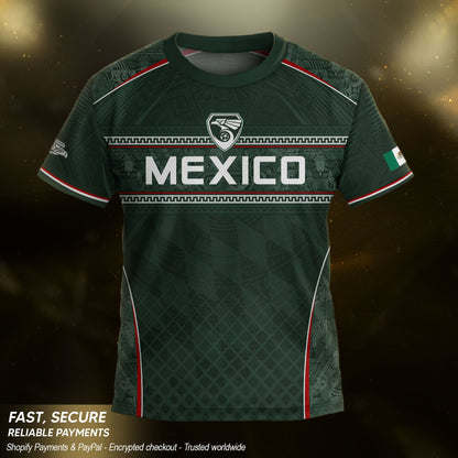 Youth Mexico Soccer Jersey Green National Coat of Arms Aztec Heritage Football Shirt Set