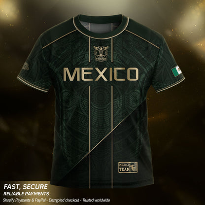 Youth Mexico Soccer Jersey Black Gold National Coat of Arms Heritage Football Shirt Set
