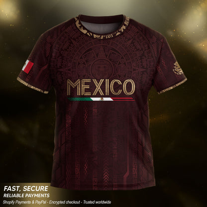 Mexico Soccer Jersey Kid Youth Aztec Calendar Maroon Football Shirt