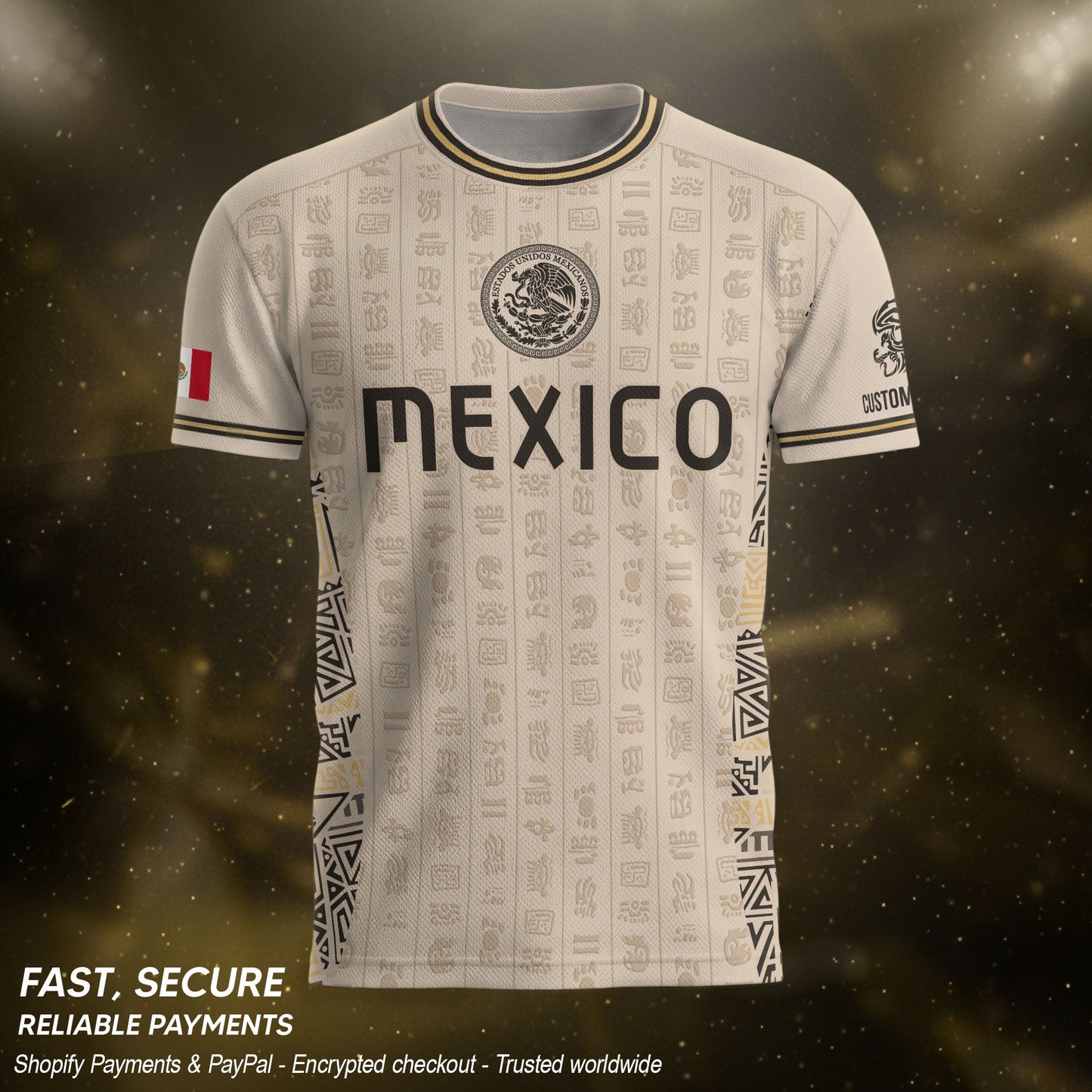 Custom Mexico Soccer Jersey Sand Mayan Glyphs Culture Men Mexican Football Shirt