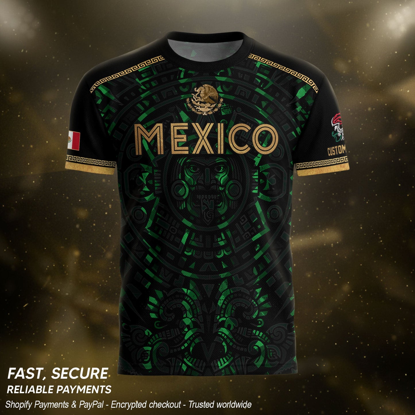 Custom Mexico Soccer Jersey Green Men Aztec Calendar Heritage Mexican Football Shirt