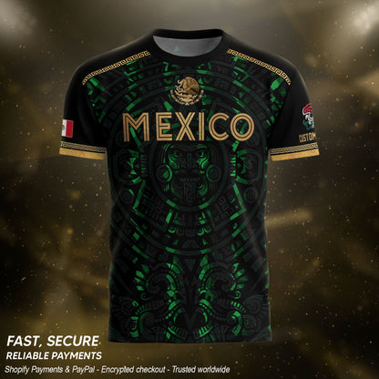 Custom Mexico Soccer Jersey Green Men Aztec Calendar Heritage Mexican Football Shirt
