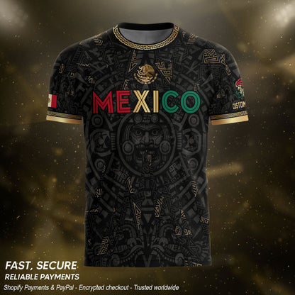 Personalized Mexico Soccer Jersey Black Aztec Calendar Men Mexican Football Shirt Flag