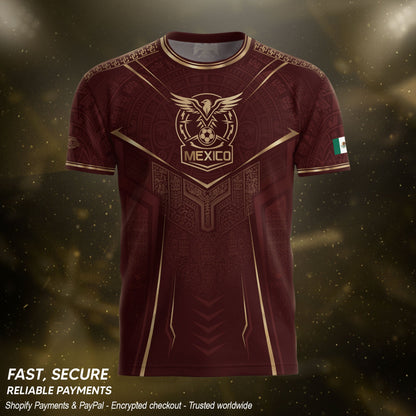 Mexico Soccer Jersey Men Maroon Aztec Pattern Football Shirt Classic Fan Wear
