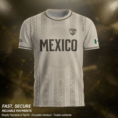 Mexico Soccer Jersey Men White Aztec Pattern Football Shirt Classic Fan Apparel