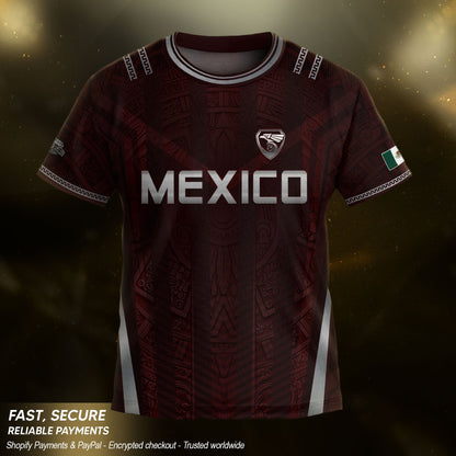 Heritage Inspired Mexico Soccer Jersey, Maroon Silver Eagle Football Shirt for Youth
