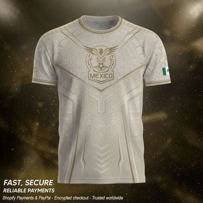 Mexico Soccer Jersey Aztec Eagle Heritage Football Men Shirt Mexico Fan Tee Beige