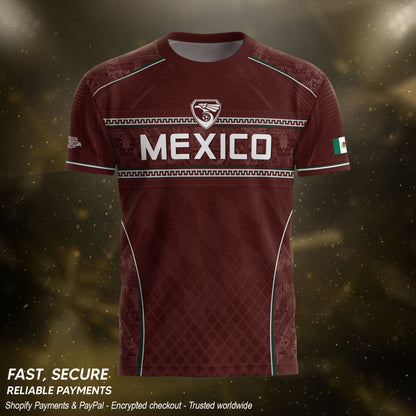 Maroon Mexico Soccer Jersey Aztec Coat of Arms Football Men Shirt Mexico Fan Tee