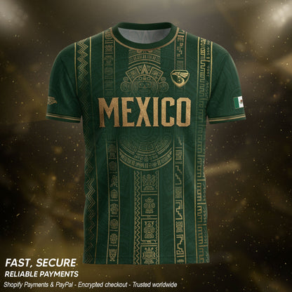 Mexico Soccer Jersey Men Green Gold Aztec Sun Stone Mexican Football Shirt