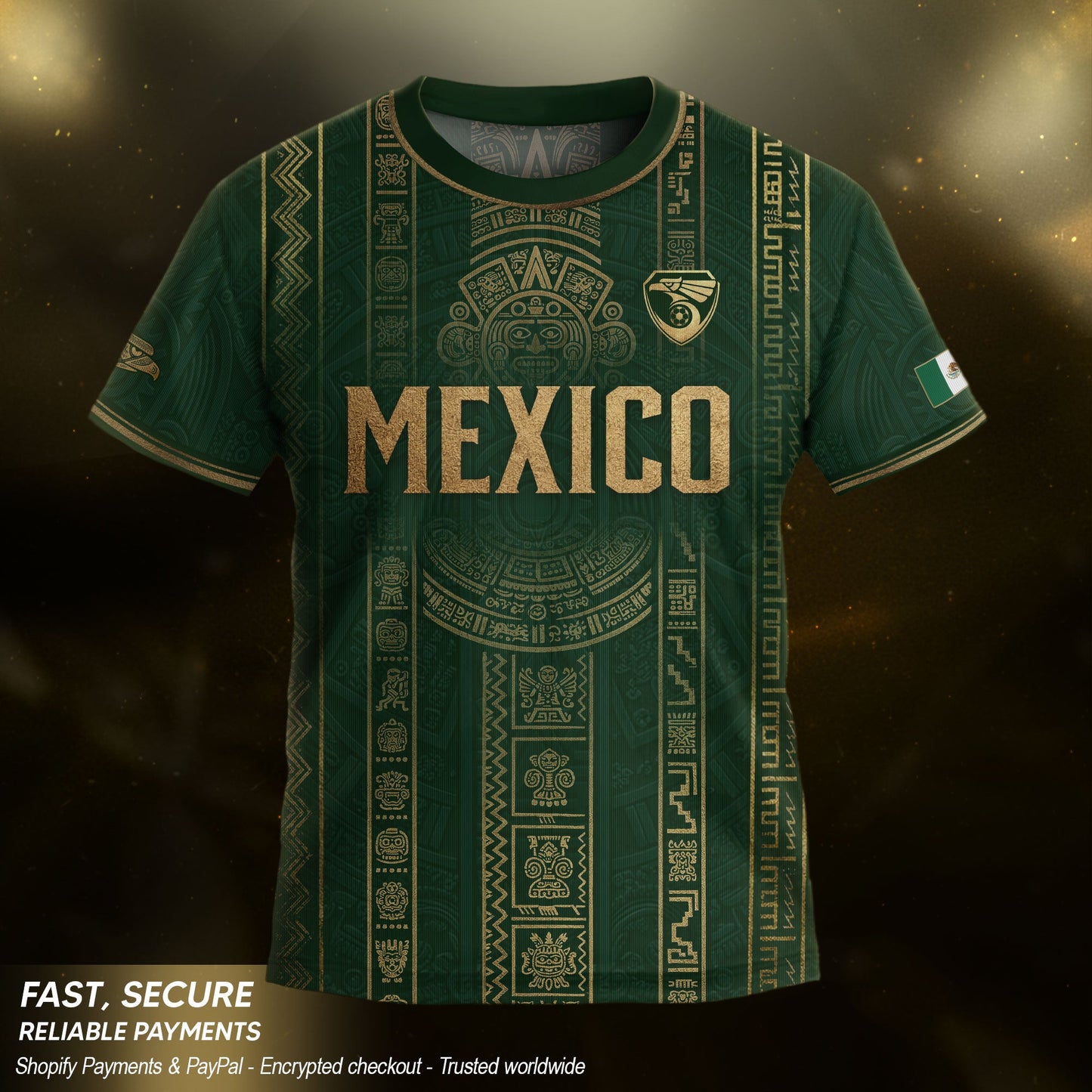 Mexico Soccer Jersey Youth Green Gold Tribal Football Shirt Premium Fan Apparel