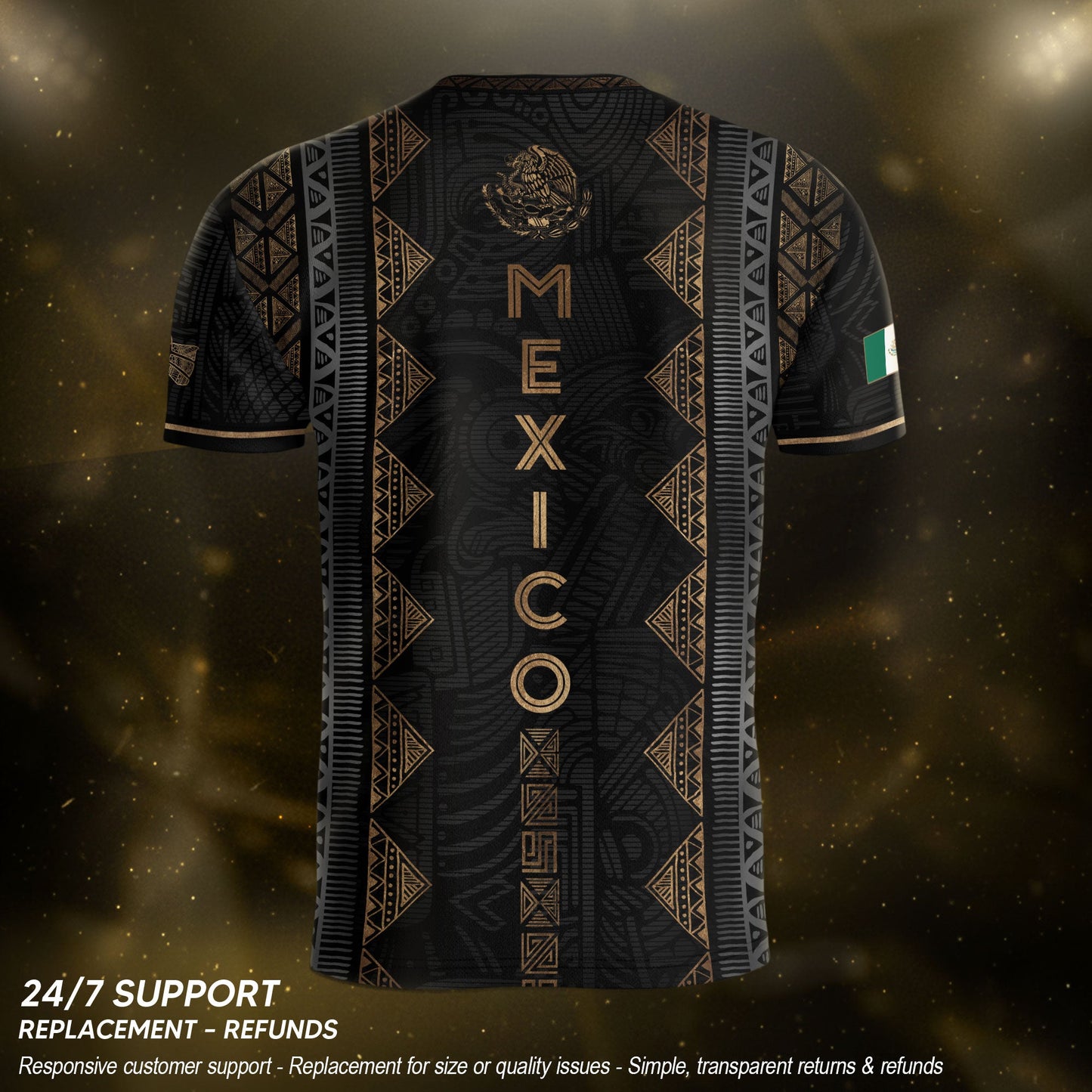 Mexico Heritage Black Gold Vintage Tribal Aztec National Soccer Jersey