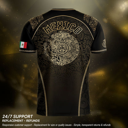 Mexico Heritage Black Tan Arch Design Aztec Empire Pride Graphic Soccer Jersey
