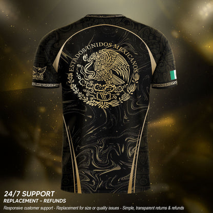 Mexico Coat of Arms Black Gold Aztec Eagle Warrior Heritage Soccer Jersey