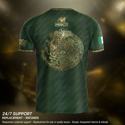 Mexico Heritage Orgullo Mexicano Green Gold Country Map Aztec Calendar Soccer Jersey