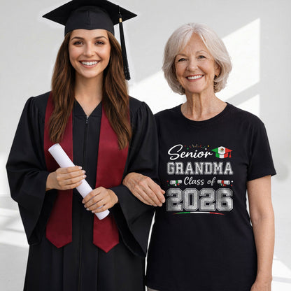 Senior Family 2026 Mexico Flag Shirt - Proud Mexican Graduate Silver Glitter Tee