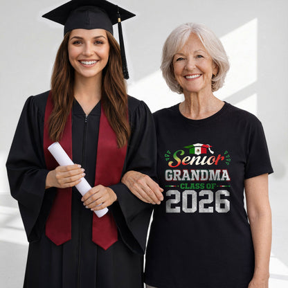 Senior Family 2026 Mexico Flag Varsity Shirt - Proud Mexican Silver Glitter Graduation Tee..