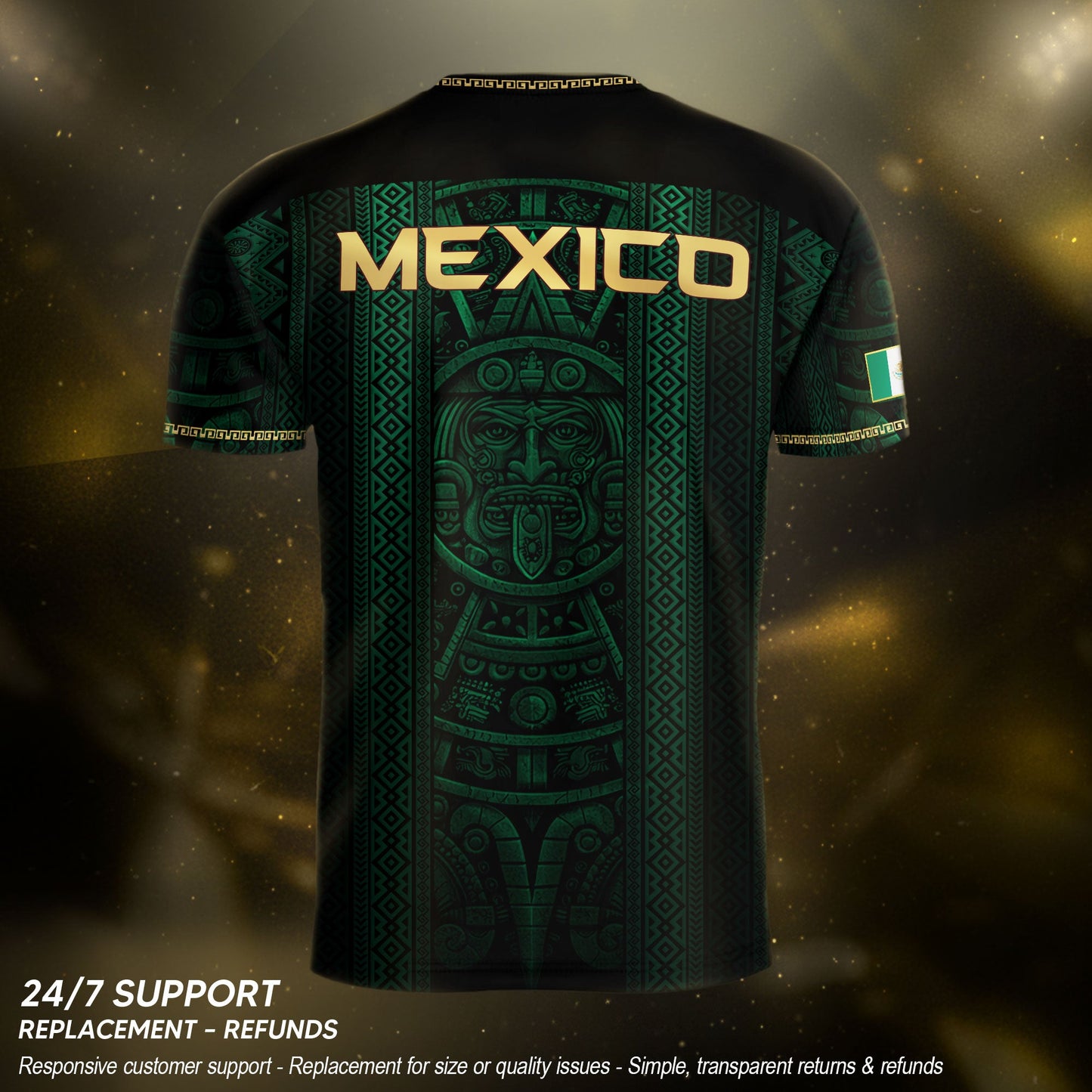 Mexico Soccer Jersey Men Green Aztec Pattern Football Shirt Fan Wear