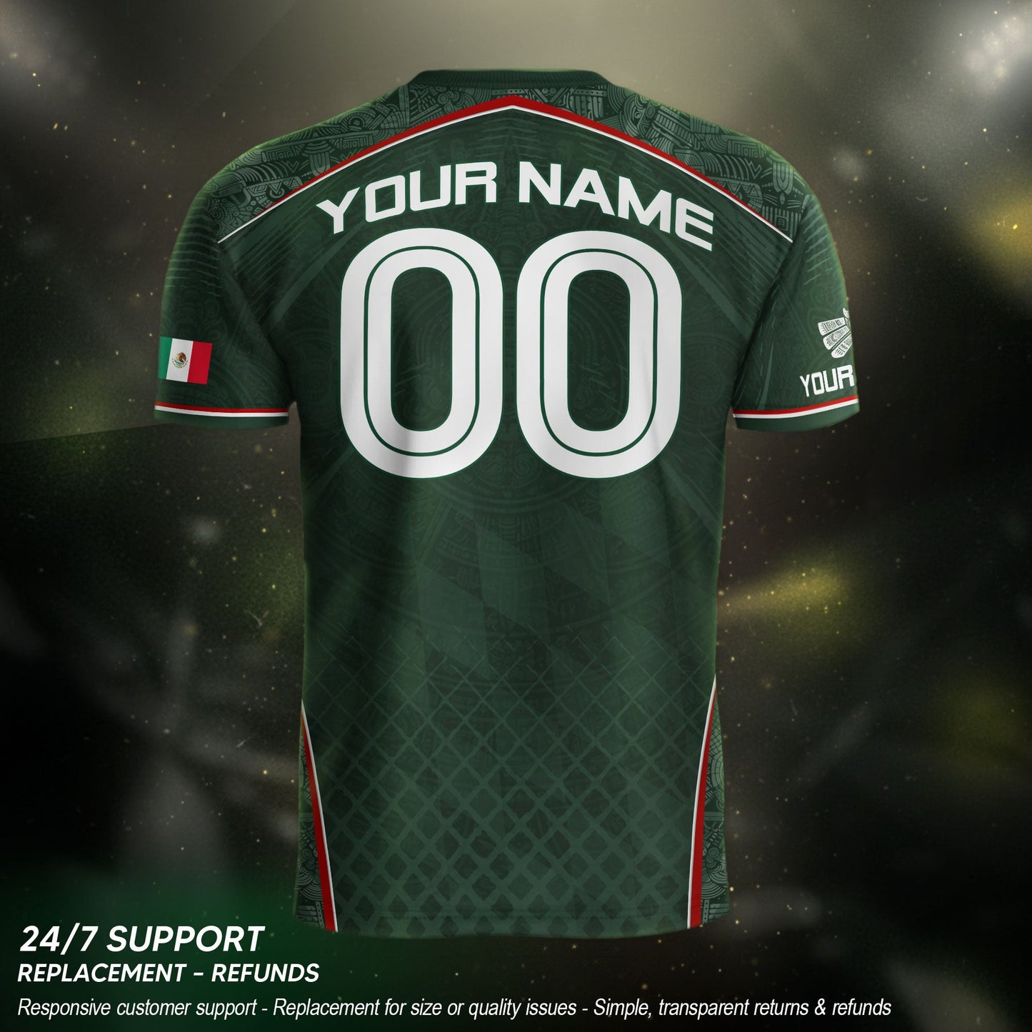 Mexico Soccer Jersey Personalized Name Number Aztec Pattern Green Football Shirt
