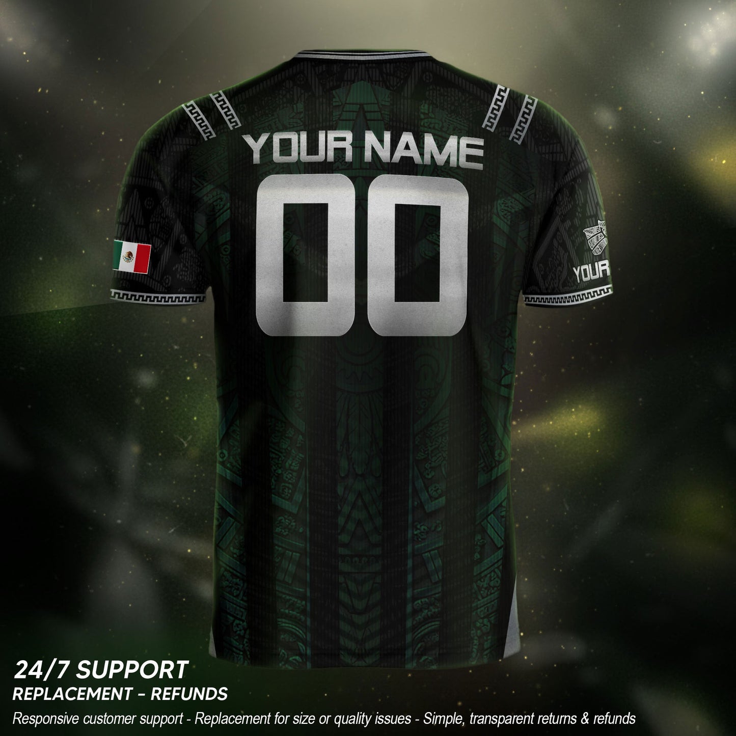 Black Mexico Soccer Jersey Custom Name Number Aztec Warrior Spirit Football Shirt