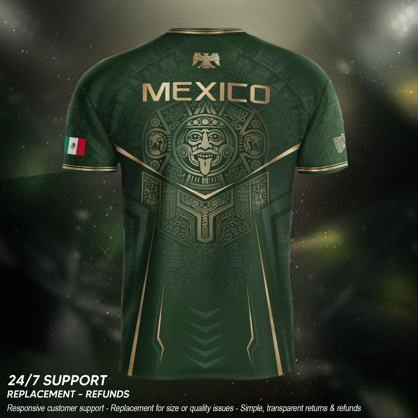 Mexico Soccer Jersey Men Aztec Warrior Green Gold Football Shirt Fan Edition Tee