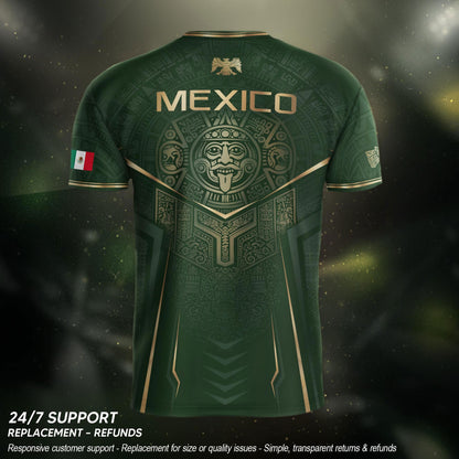Mexico Soccer Jersey Men Aztec Warrior Green Gold Football Shirt Fan Edition Tee