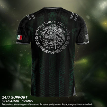 Mexico Soccer Jersey Black Eagle Crest Football Fan Men Shirt Aztec Design Tee