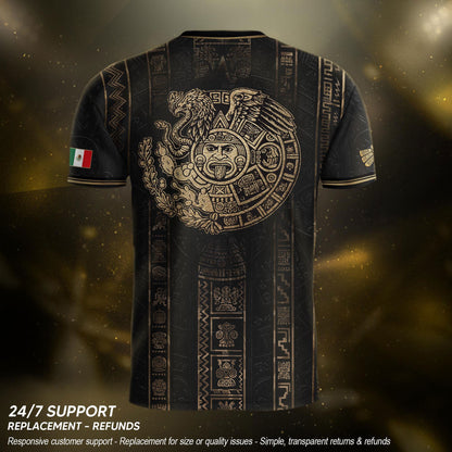 Mexico Soccer Jersey Black Gold Aztec Calendar Football Shirt Fan Men Edition Tee