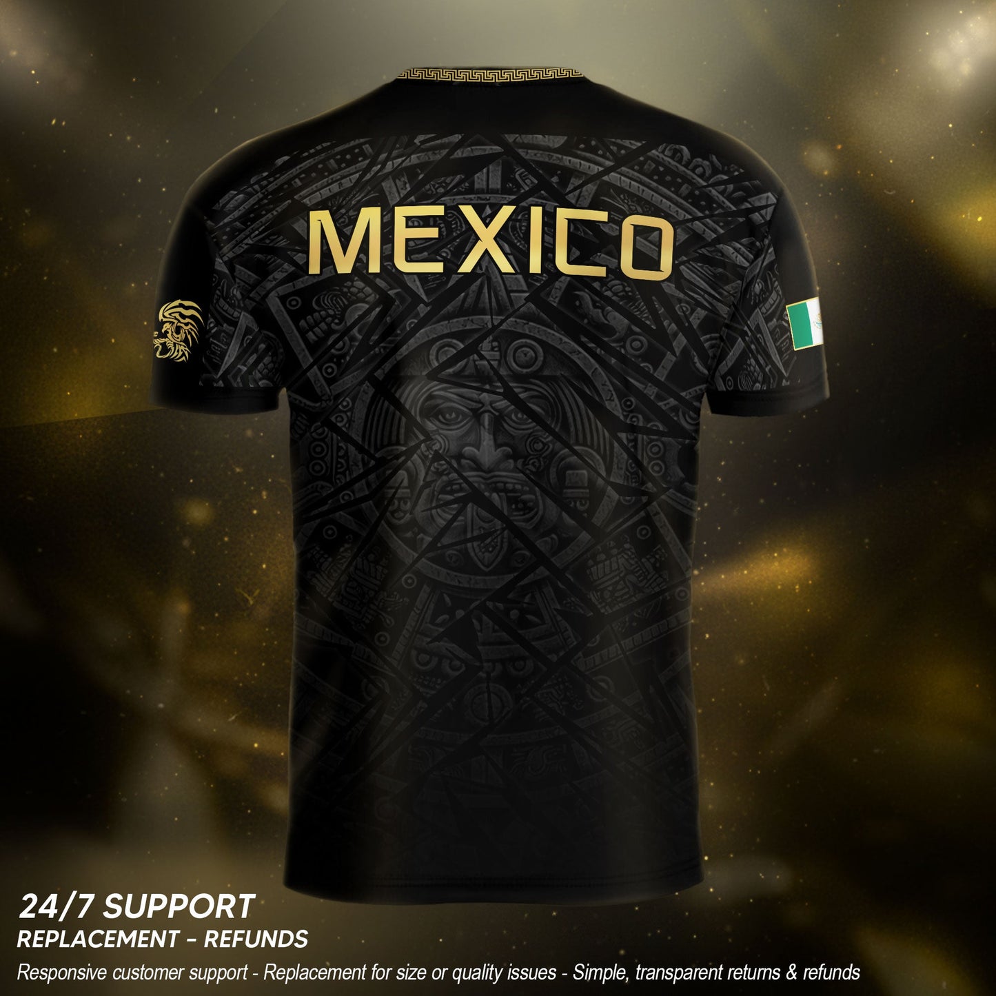 Mexico Soccer Jersey Black Gold Aztec Pattern – Football Shirt for Men Fans