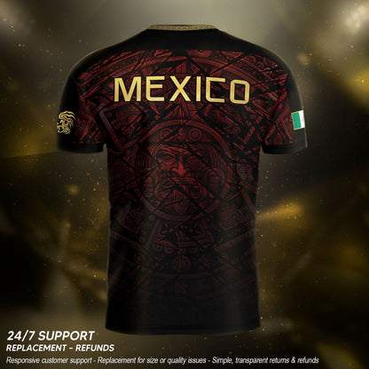Mexico Football Jersey Maroon Gold Aztec Style – Breathable Shirt for Soccer Fans