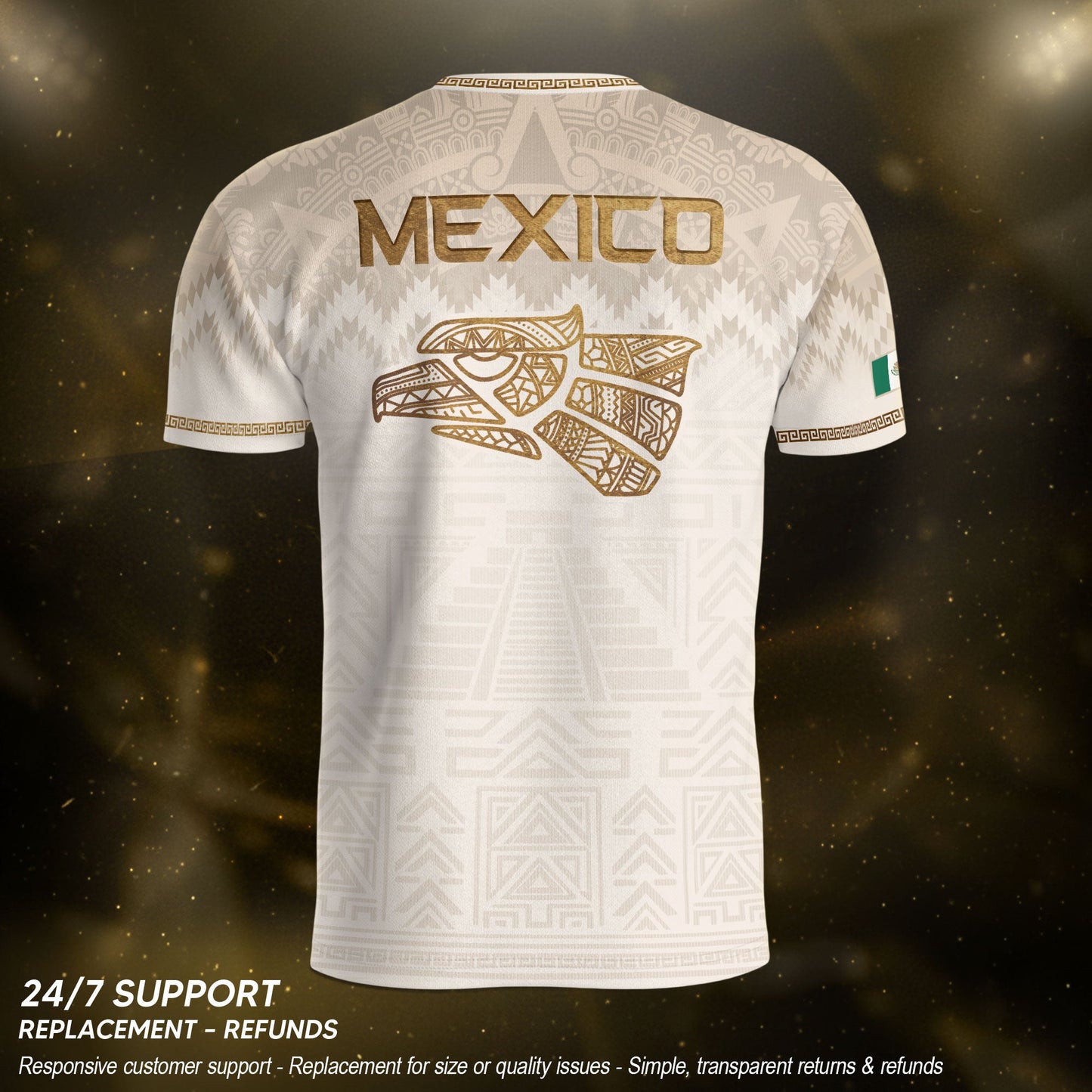 Men's Black Mexico Aztec Calendar Graphic T-Shirt – Gold Mexico Eagle Heritage Print Tee