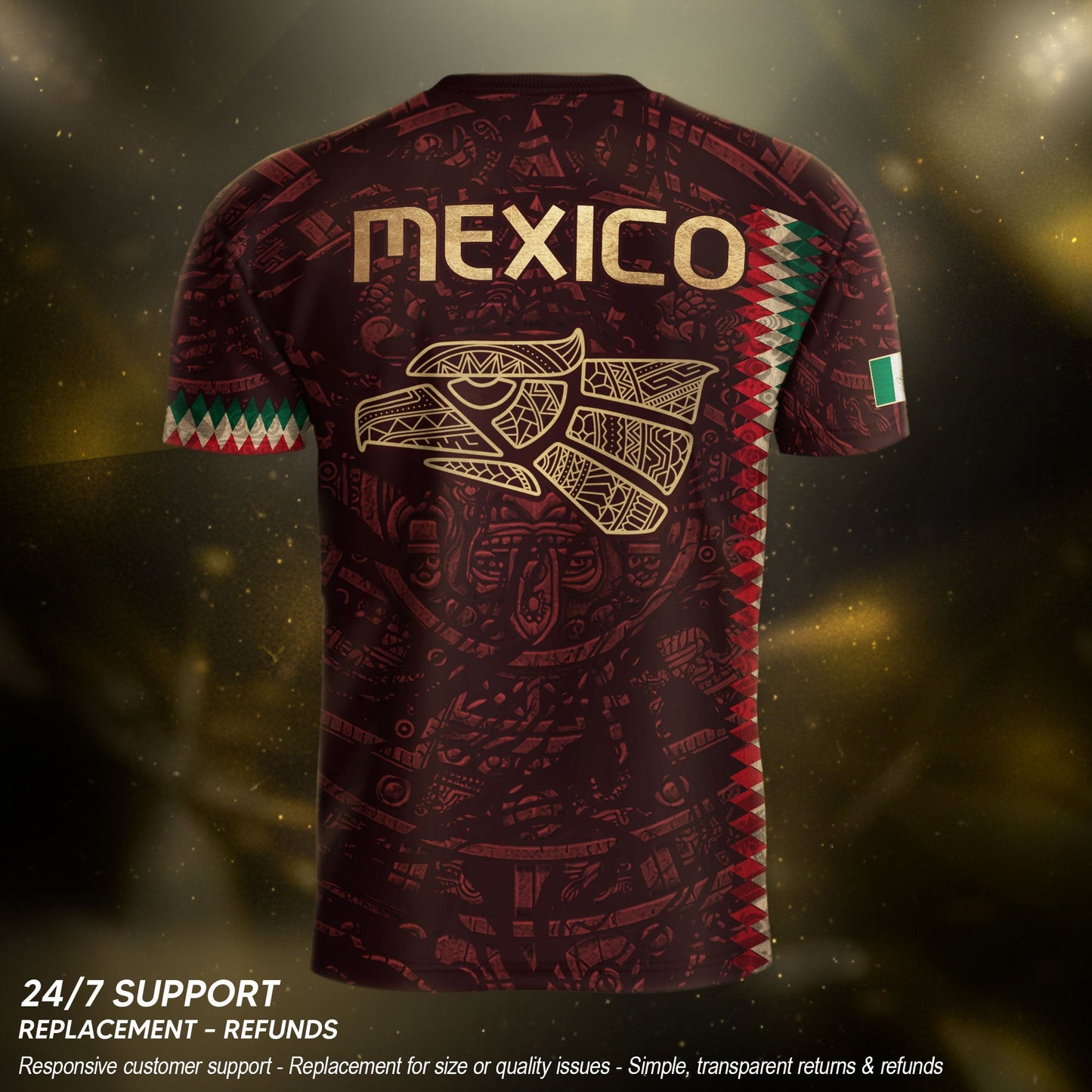 Mexico Soccer Jersey Maroon Gold Aztec Heritage - Mexico National Team Fan Football Shirt