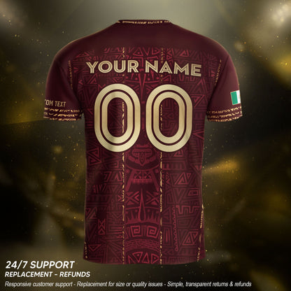 Mexico Soccer Jersey - Aztec Mayan Heritage Pattern - Personalized Maroon Football Shirt