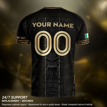 Mexico Soccer Jersey Custom Name - Aztec Heritage Black & Gold Tribal Football Shirt