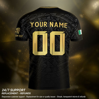 Custom Mexico Soccer Jersey – Black Aztec Heritage Pattern Personalized Football Shirt