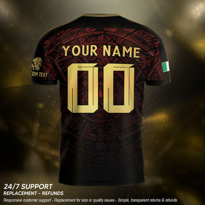 Custom Mexico Soccer Jersey – Maroon Black Aztec Heritage Pattern Personalized Football Shirt