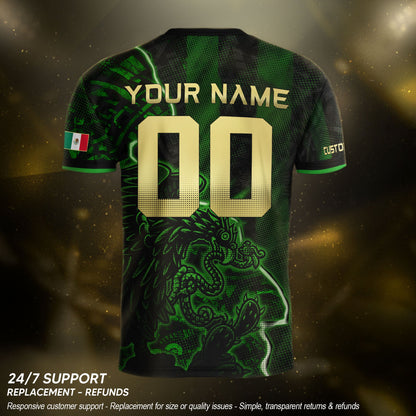 Custom Mexico Soccer Jersey – Black Green Aztec Serpent Lightning Football Shirt