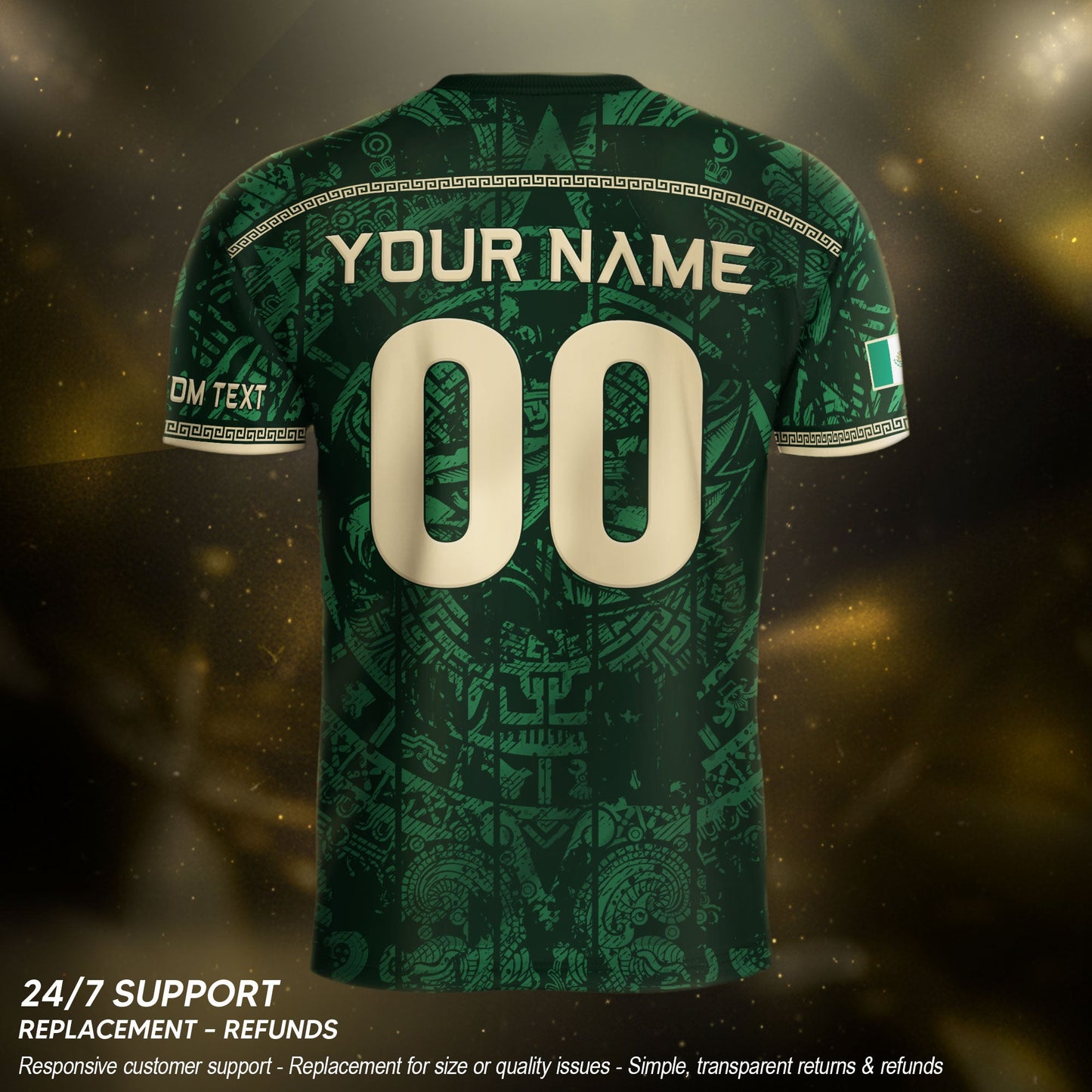 Custom Mexico Soccer Jersey Aztec Calendar Green Heritage Personalized Football Shirt