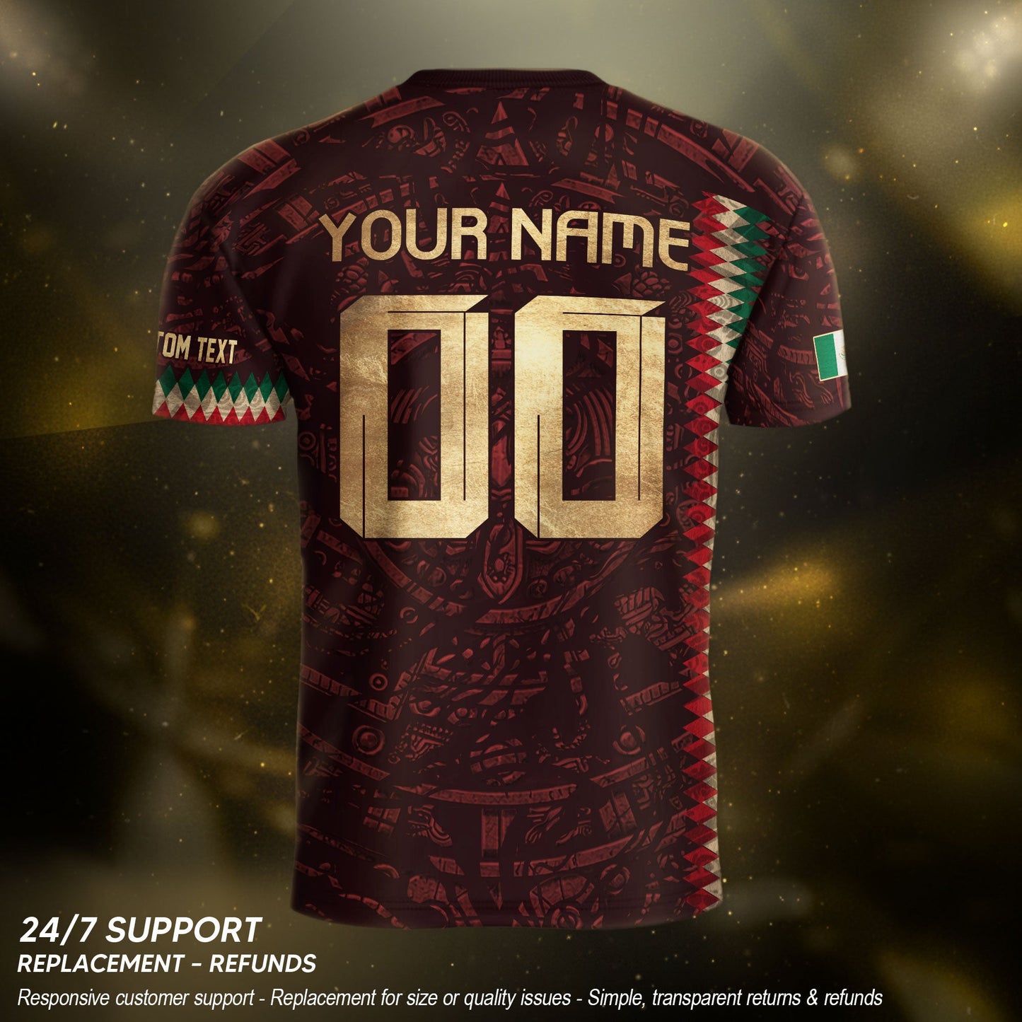 Custom Mexico Soccer Jersey Men Women Maroon Gold Mexican Football Jersey Playera De Mexico Jersey De Mexico