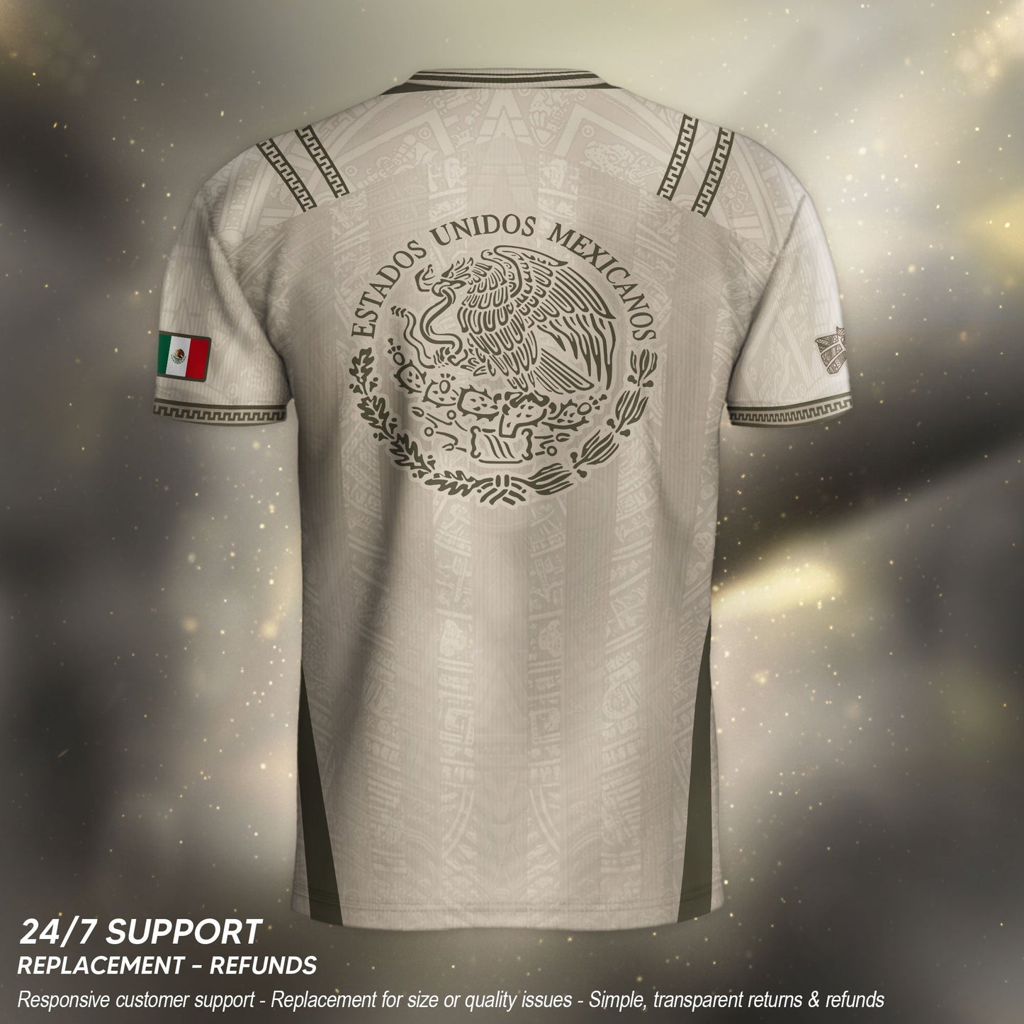 Mexico Soccer Jersey - Beige Vintage Aztec Pattern Heritage Football Shirt