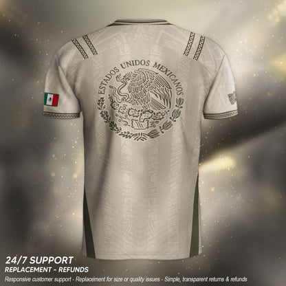 Mexico Soccer Jersey - Beige Vintage Aztec Pattern Heritage Football Shirt