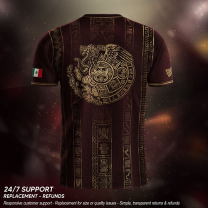 Mexico Soccer Jersey - Maroon & Gold Aztec Sun Stone Heritage Football Shirt