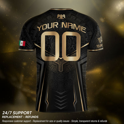 Black Mexico Custom Soccer Jersey Team Apparel Aztec Sun Warrior Football Top
