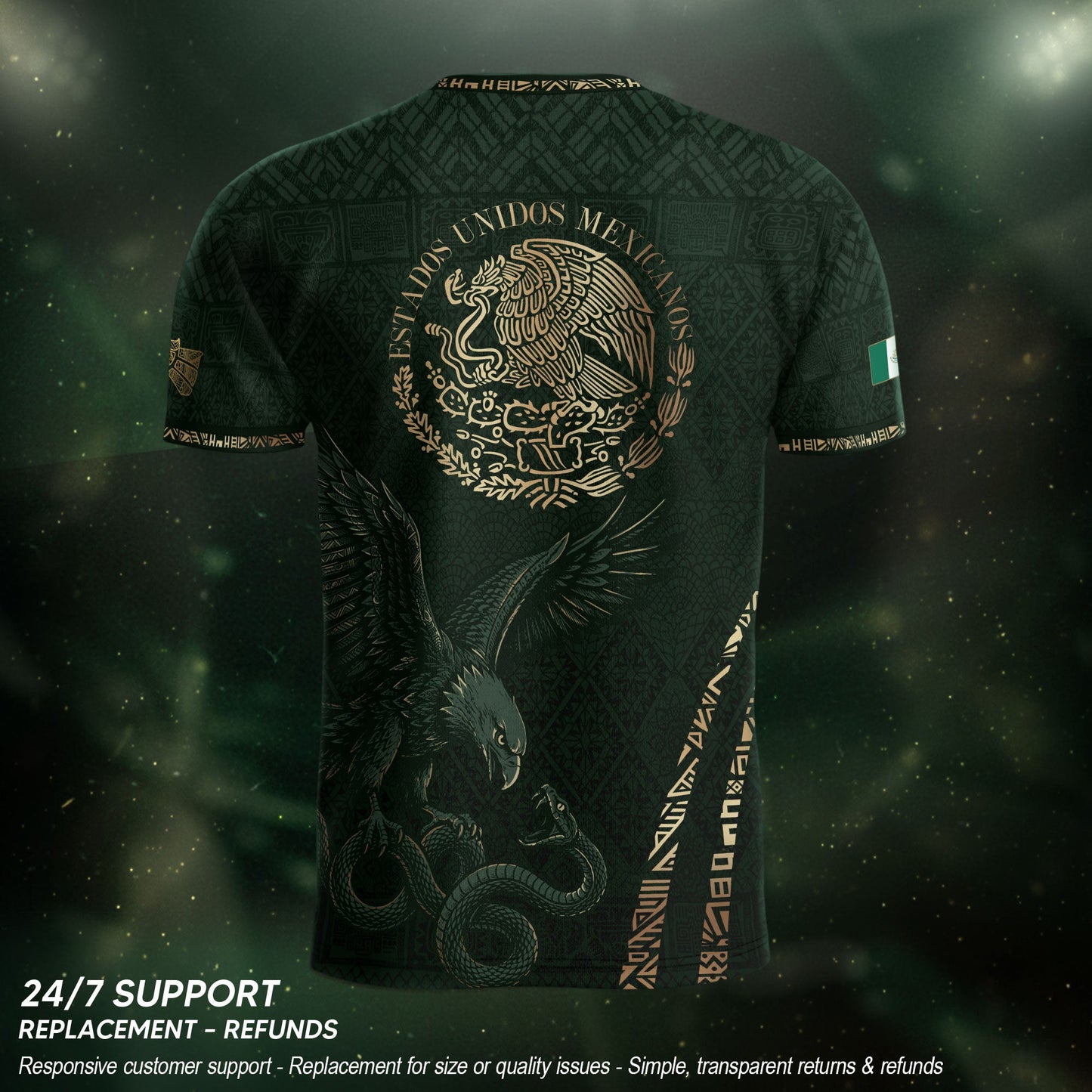Green Mexico Soccer Jersey Gold Eagle Snake Aztec Mexican Football Shirt